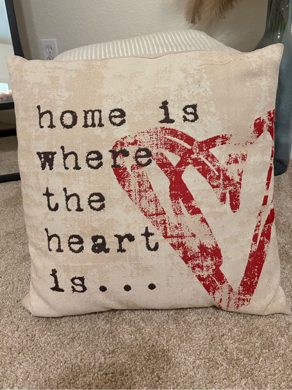 Neutral & Red 'Home Is Where the Heart Is' Accent Pillow